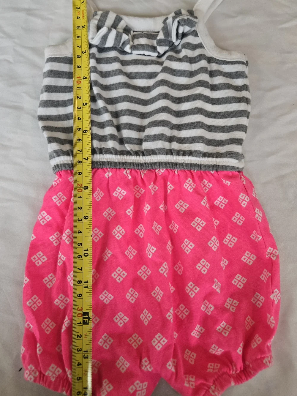 Cherokee Gray-White Striped Top with Hot Pink Patterned Bottom Romper